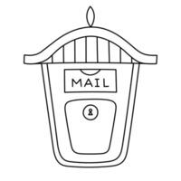 Lovely sketch elegant public wall mailbox with lettering Mail and closed keyhole. Hand drawn street letter box for sending envelope, package, parcel. Retro postbox doodle of isolated on background vector