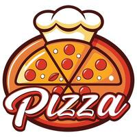 Pizza Logo Design - Cartoon Style Slice with Chef Hat and Script Typography, Pizza Shop Branding vector