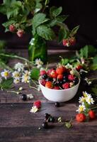 assorted organic fresh berries for a healthy diet, Harvest summer. photo