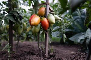 Harvesting red tomatoes in the garden. Outumn food. photo