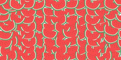watermelons hand drawn seamless pattern. Cute summer fresh fruits print. Watermelon red slices and seeds repeat texture for print vector