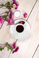 Autumn composition. fresh flowers on white background. Autumn, fall concept. Flat lay, top view, copy space photo