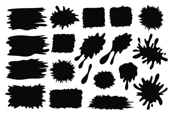 Dirty grunge abstract spot silhouettes set isolated flat illustration on white background.