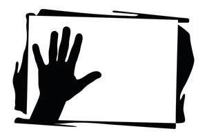 Hand extends towards a piece of paper poised to grasp it from a flat surface Black silhouettes set isolated flat illustration on white background vector