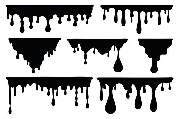 Monochrome black water drip silhouettes set isolated flat illustration on white background.