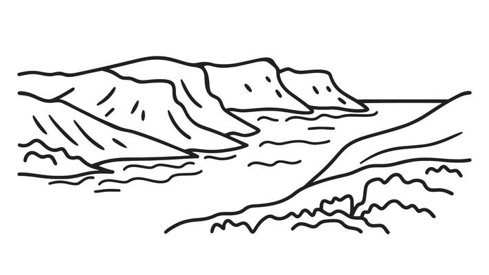 Faroe Islands showcasing lush landscapes and dramatic cliffs a popular tourist destination line art flat illustration