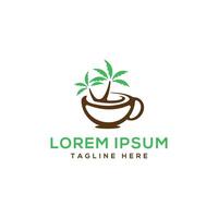 Coffee shop beach logo design creative unique concept coffee cup palm tree vector