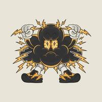 retro cartoon emblem of grumpy thunder cloud mascot vector