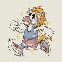retro cartoon emblem of running unicorn vector