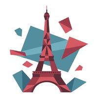 Geometric illustration of the eiffel tower in paris with abstract shapes and modern color palette vector
