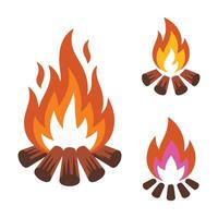 illustrations of stylized campfires with flames in various styles for outdoor recreation and design projects. vector
