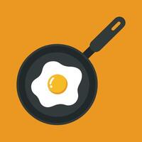 illustration of a fried egg in a frying pan on a bright orange background for breakfast vector