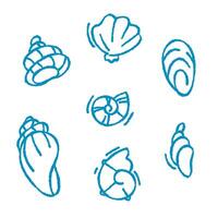 Set of hand-drawn sea shell outlines. illustrations featuring various shell types in a clean, minimalist style. Perfect for marine, beach, and coastal designs. vector
