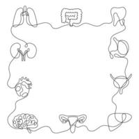 One line human organs seamless pattern. Minimalist anatomy background with continuous line liver, heart, lungs, kidneys, stomach. Transparent illustration vector