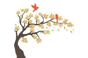 Tree wall decoration design concept, autumn tree design with bird vector