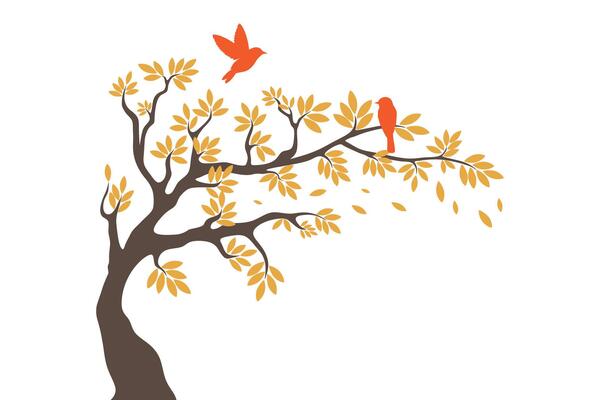 Tree wall decoration design concept, autumn tree design with bird