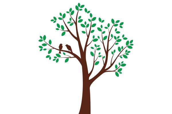 illustration of wall decoration with birds on tree branches