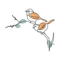 Illustration design of small birds standing on a small branch vector