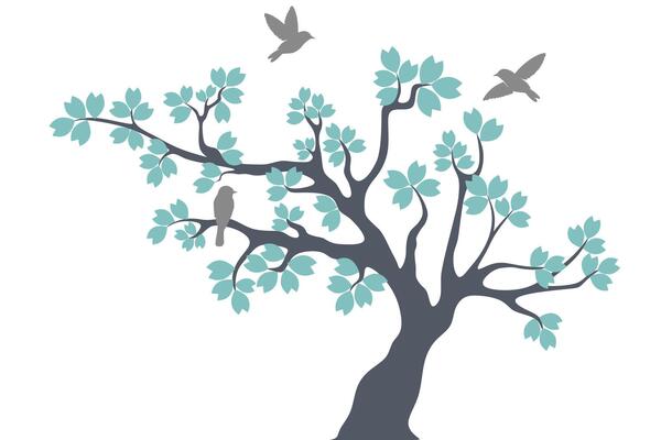 Branched tree design, tree wall decoration with birds