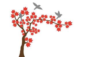 Tree wall decoration design with birds on branches, decoration design concept vector
