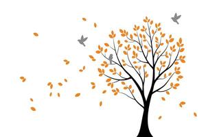 Autumn tree design with birds and leaves vector