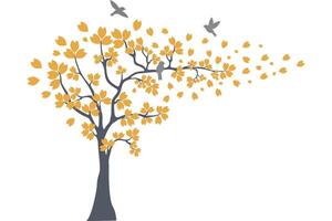 Illustration of tree wall decoration design, with birds on tree branches vector