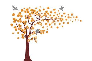 Wall decoration design concept of tree branch with birds, design illustration vector