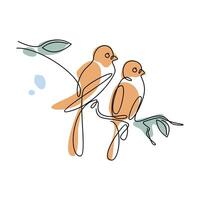 Illustration design of a pair of birds perched on the tip of a tree branch, design of a pair of birds wall decoration vector