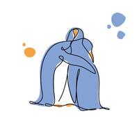 A pair pinguin illustration with their a hug vector