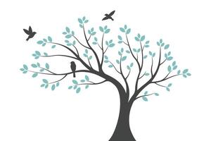 Leaf tree with bird, tree wall decoration design with birds vector