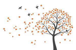 Wall decoration tree design with autumn feel, and bird parched on the tree trunk vector
