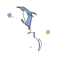 Illustration one pinguin jump, design line art pinguin for wall art print vector