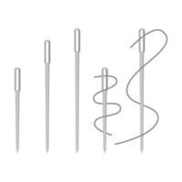 Sewing Needle with Thread. Needles and Threads for Tailors. Collection of Needles and Threads on White Background. vector
