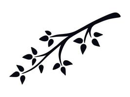 Black monochrome single tree branch with leaves vector