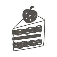 Triangle slice of cake with strawberries doodle sketch style vector