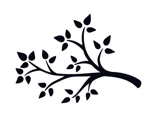 Simple hand drawn tree branch with leaves