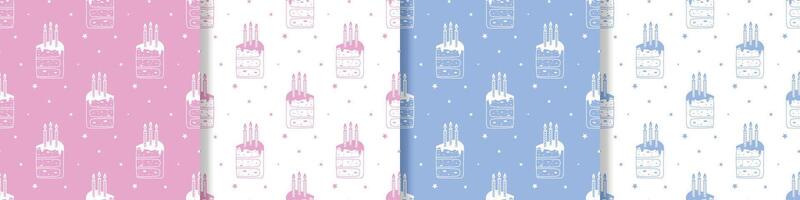 Pink and blue devil pattern cake slices with candles vector