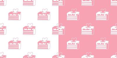Set of seamless patterns with cake pieces in pink color vector