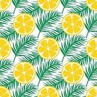 Bright summer background with lemon slices on palm branches vector