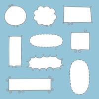 collection set of minimal2 doodle hand draw speech bubble balloon2, think speak talk text box banner in blue background vector