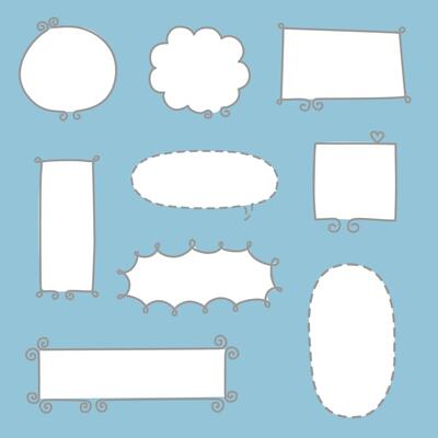 collection set of minimal2 doodle hand draw speech bubble balloon2, think speak talk text box banner in blue background