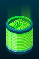 Isometric database. Isometric futuristic server. Big data isometric. Cloud computing and file cloud storage. Isometric technology, vector