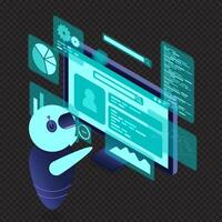 Isometric seo analysis. Search engine optimization analysis concept. Digital technology website. Isometric. vector