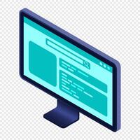 Isometric monitor. Computer monitor isometric desktop. Modern monitor. Isometric, vector
