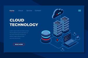 Cloud computing isometric landing page. Cloud storage server. Cloud computing online database technology. Isometric, vector