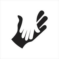 A black and white icon of a hand reaching out to another vector