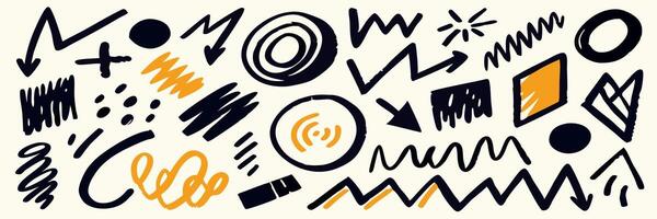 Abstract Hand Drawn Shapes Background Black and Orange Doodle Pattern vector