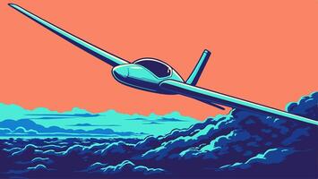 Glider Airplane Flying Above Clouds, Abstract Art vector