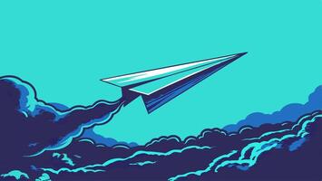 Paper Airplane Soaring Through Clouds Freedom Concept vector
