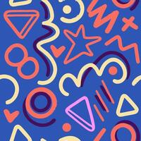Abstract Geometric Pattern, Hand Drawn Shapes, Blue Background vector